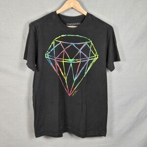 Ring of Fire T-Shirt Black‎ L Diamond Graphic Tee Urban Streetwear Y2K Grunge
